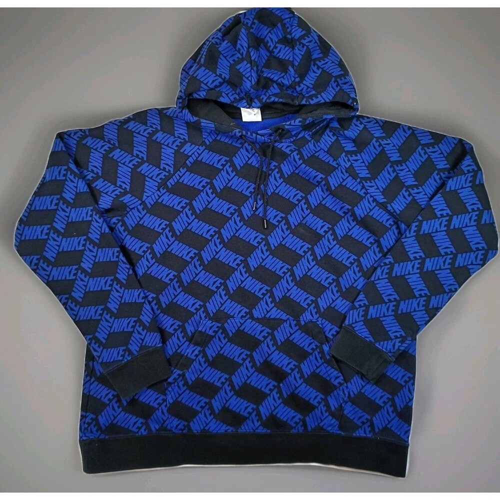 Nike Women's All Over Print Hoodie Sweatshirt Blue & Black DV0028-011 ~ XL